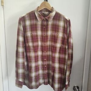 Duluth Trading Co Plaid Button-Down Shirt - Purple and White